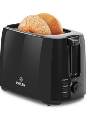 iSiLER 2 Slice Toaster, 1.3 inches Wide Slot Bagel Toaster with 7 Shade Settings and Double Side Baking, Compact Bread Toaster with Removable Crumb Tray, Defrost Cancel Function Black