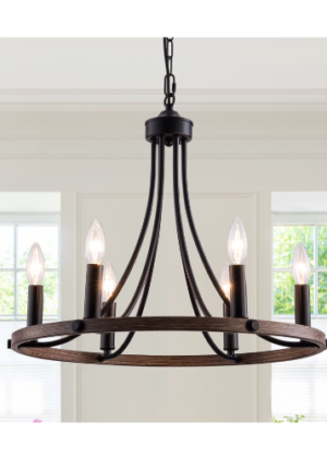 US HOME GOODS 6-Light Black Wheel Chandelier, Farmhouse Flush Mount Ceiling Light