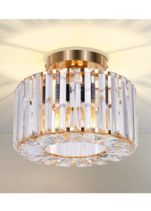 RIDEKO HOME 9" Crystal Semi Flush Mount Ceiling Light, E26 Base, Modern Gold Small Ceiling Light