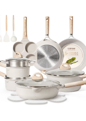 Carote 21pcs Pots and Pans Set Non Stick, Cookware Set Induction Ready, Kitchen Cooking Set, Beige