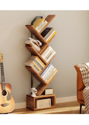 Casacomoda 6-Tier Tree Bookshelf for Corner & Small Space — Narrow Steel & Wood Bookcase