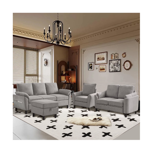 Pingliang Home 4 Piece Sofa Set,Sectional Sofa Couch with Storage Ottoman and Storage Pockets