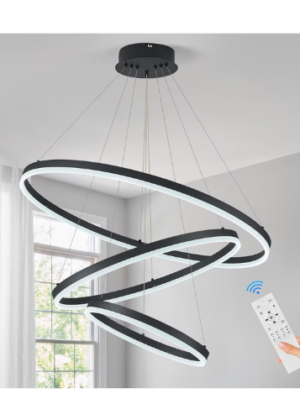3-Rings Modern LED Chandelier Black, Dimmable Pendant Lighting with Remote Control Circular Flush