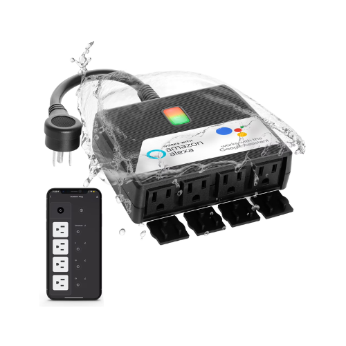SNAP INVENT Smart Plug Waterproof Outdoor Electrical Outlets with Alexa, Google Assistant- 4 Sockets