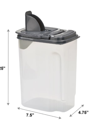 Mainstays 3.5 QT Plastic Food Dispenser, Clear with Gray Lid (1 Each) 7.5" L x 3.75" W x 9.25" H, Designed to Help with Kitchen Organization and Accessibility