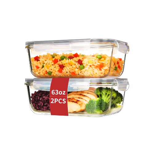 stusgo Large 63 Oz Glass Food Storage Containers with Lids, 4 Pcs Set(2 Baking Containers + 2 Locking Lids)BPA Free, Leak Proof, Microwave/Oven Safe – For Vegetables, Fruits