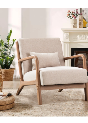 Hertford 26" Wide Mid Century Upholstered Solid Wood Accent Chair with an Extra Pillow